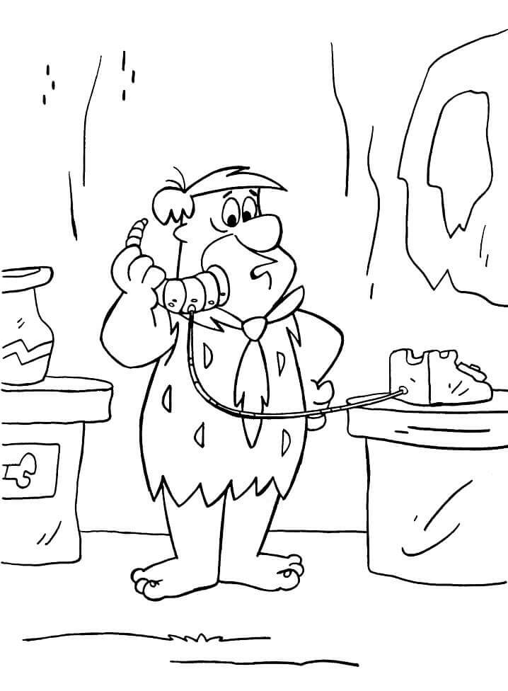 Dibujo de Fred Flintstone Llamando para Colorear y Imprimir