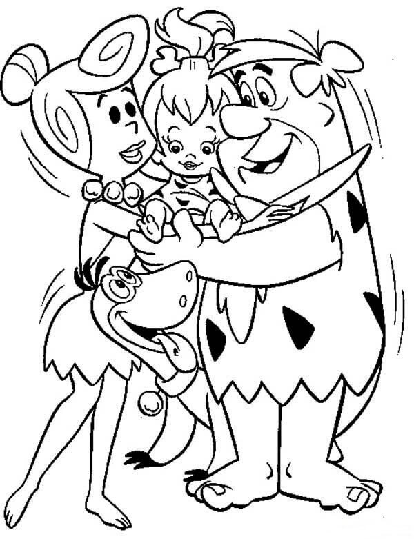 Dibujo de Fred Flintstones Con Familia para Colorear y Imprimir