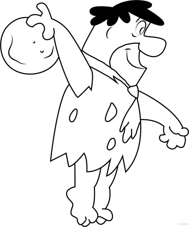 Dibujo de Fred Flintstones Juega a Los Bolos para Colorear y Imprimir