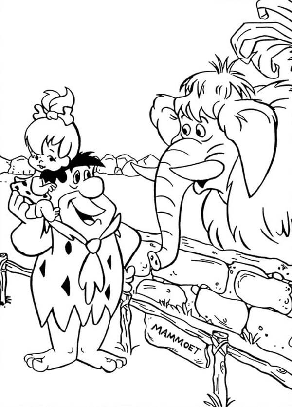 Dibujo de Fred Flintstones Va Al Zoológico para Colorear y Imprimir