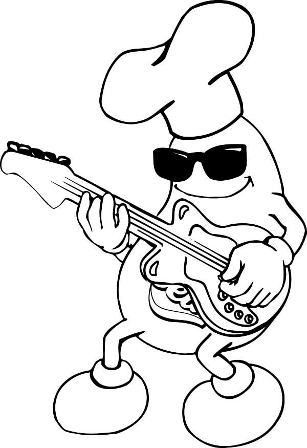 Dibujo de Frijoles Tocando La Guitarra para Colorear y Imprimir