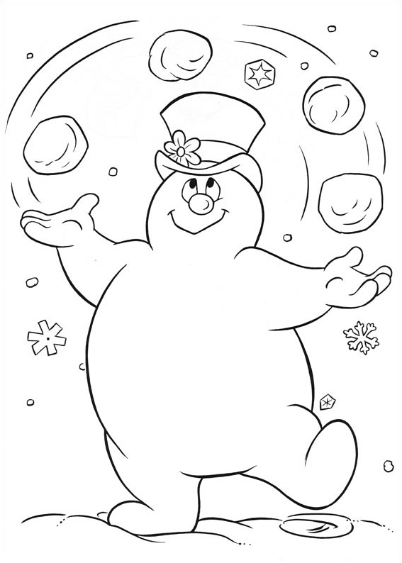 Dibujo de Frosty Jugando Bolas de Nieve para Colorear y Imprimir