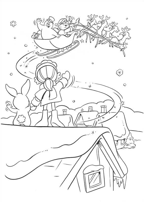 Dibujo de Papá Noel y Vuelo Helado para Colorear y Imprimir