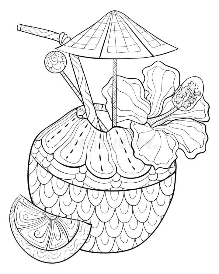 Dibujo de Bebida de Coco Adulto para Colorear y Imprimir