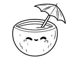 Dibujo de Bebida de Coco Kawaii para Colorear y Imprimir