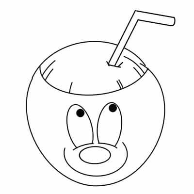 Dibujo de Bebida de Coco Sonriendo para Colorear y Imprimir