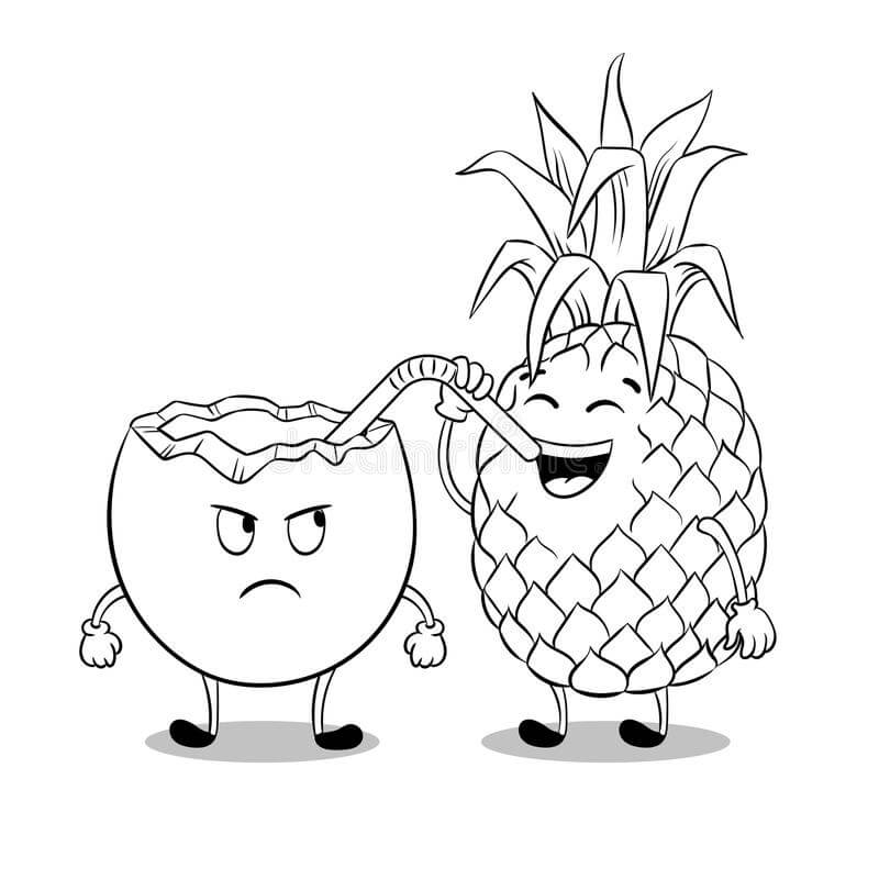 Dibujo de Bebida de Piña Coco para Colorear y Imprimir
