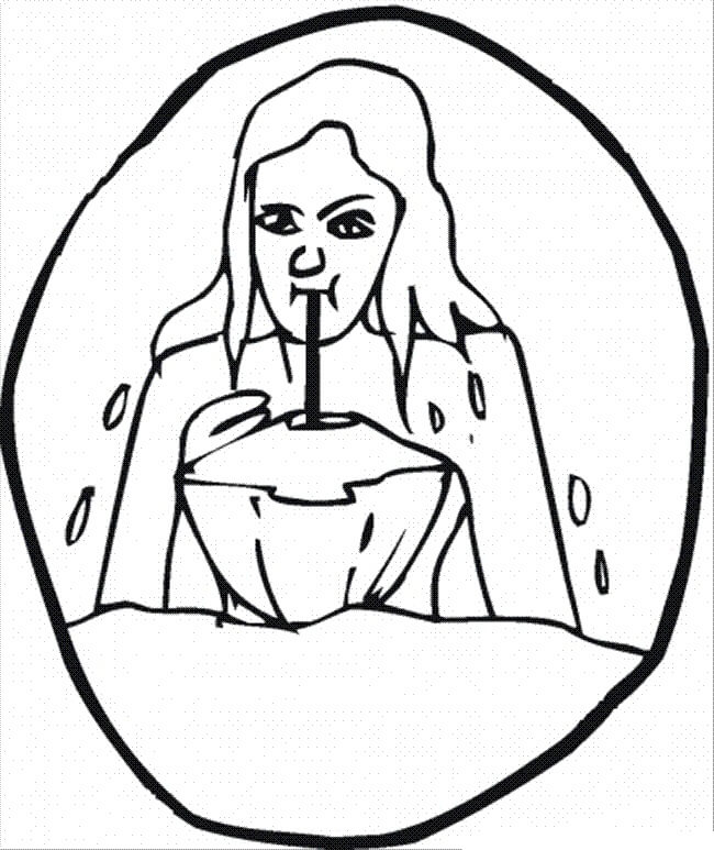 Dibujo de Chica Beber Coco para Colorear y Imprimir