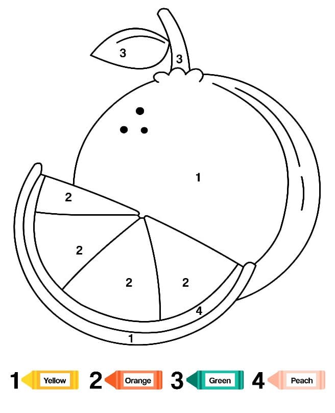 Dibujo de Color Naranja por Número Pagina para Colorear para Colorear y Imprimir