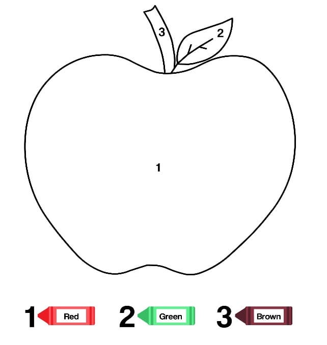 Dibujo de Colorear por Número Frutas de Manzana Pagina para Colorear para Colorear y Imprimir