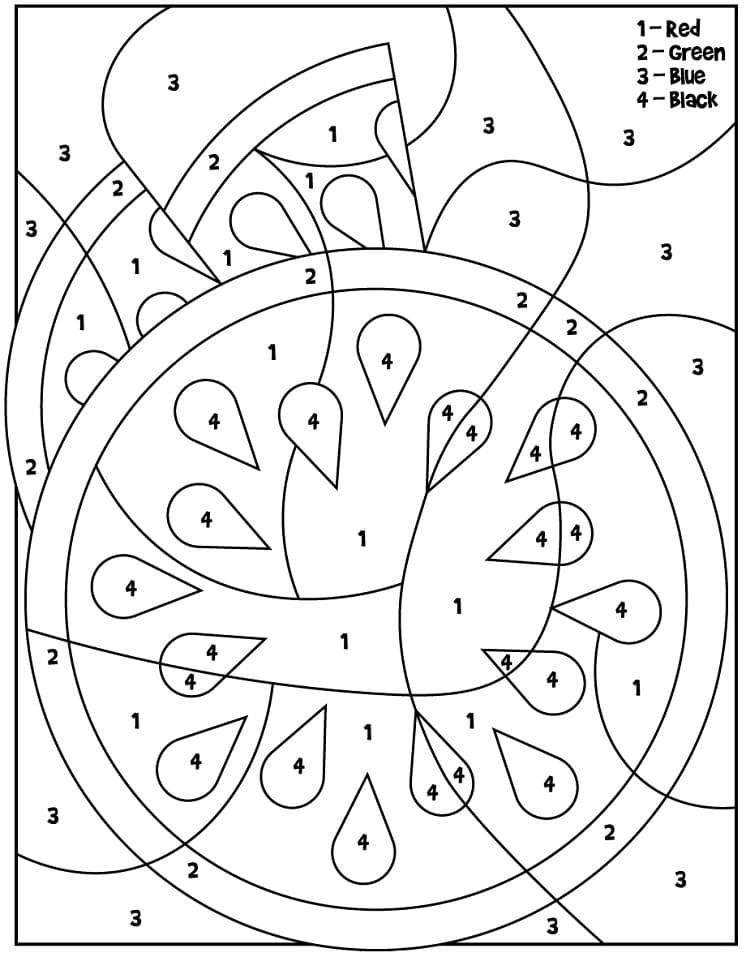 Dibujo de Colorear por Número Sandía Pagina para Colorear para Colorear y Imprimir