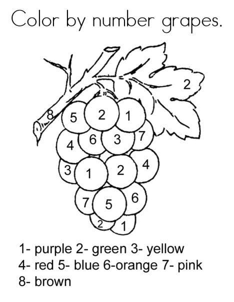 Dibujo de Colorear Uvas por Números Pagina para Colorear para Colorear y Imprimir