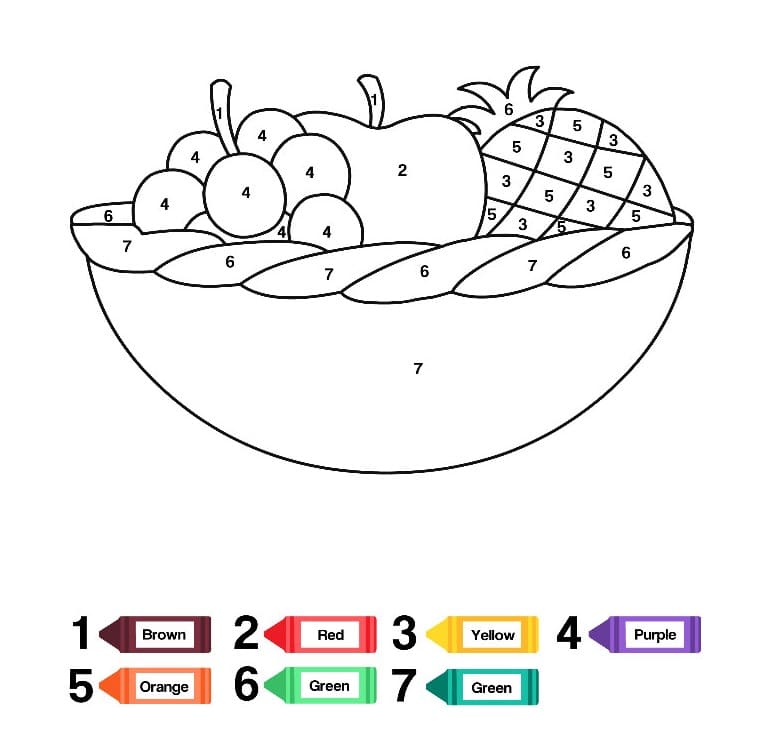 Dibujo de Dibujo de Colorear por Números Un Cuenco de Frutas para Colorear para Colorear y Imprimir