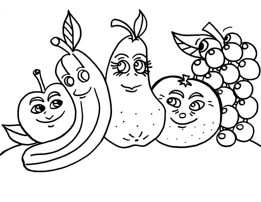dibujo frutas felices para colorear