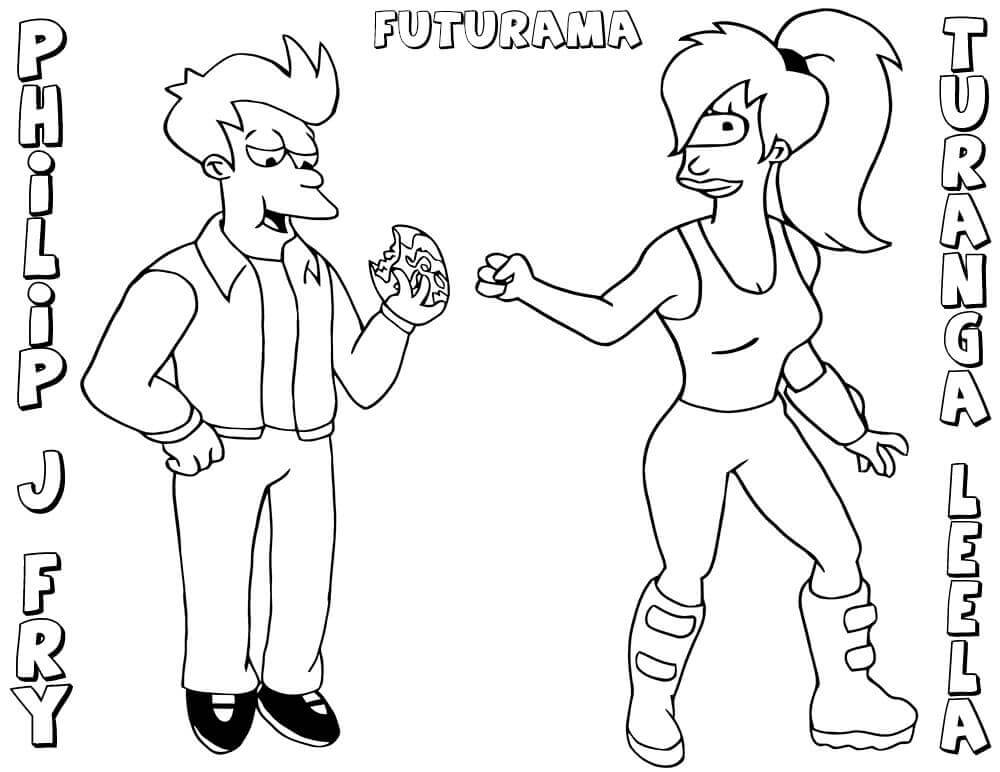 Dibujo de Fry y Leela de Futurama para Colorear y Imprimir