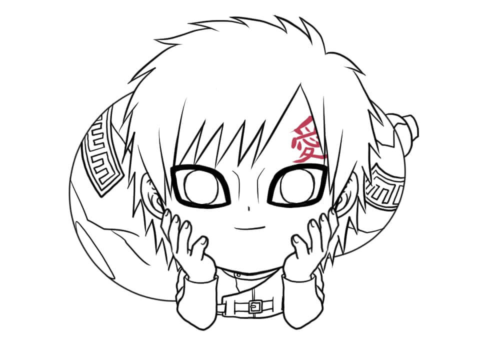 Dibujo de Chibi Gaara Sonriendo para Colorear y Imprimir