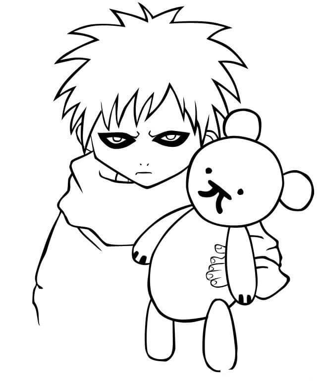 Dibujo de Gaara Con Osito de Peluche para Colorear y Imprimir