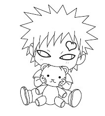 Dibujo de Niño Gaara Abrazando El Oso de Peluche para Colorear y Imprimir
