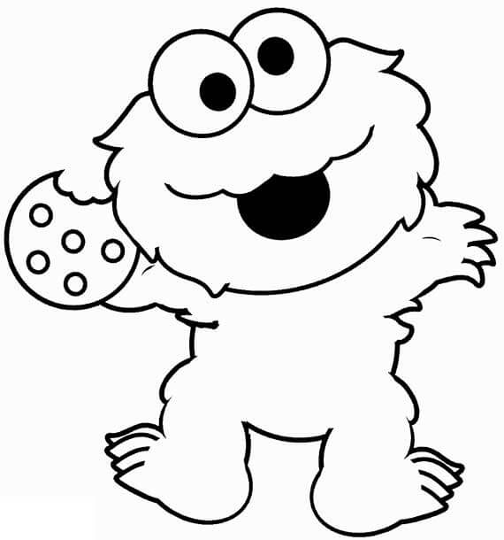 dibujo bebe elmo sosteniendo una galleta para colorear