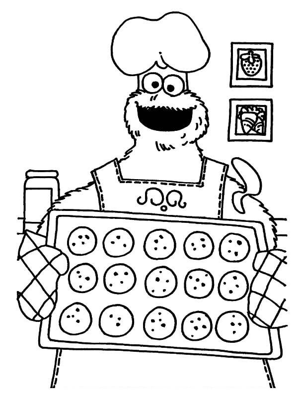 dibujo chef elmo con galletas para colorear