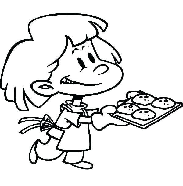 dibujo chica sujetando un plato de galletas para colorear