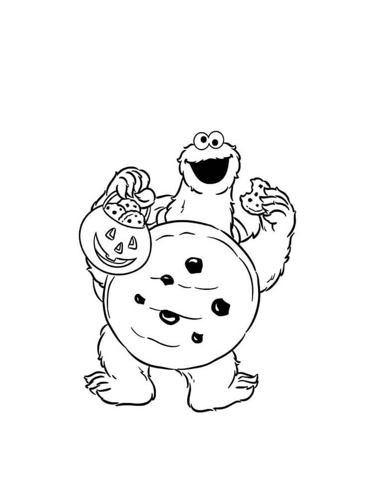 dibujo elmo divertido sosteniendo un tarro de galletas para colorear