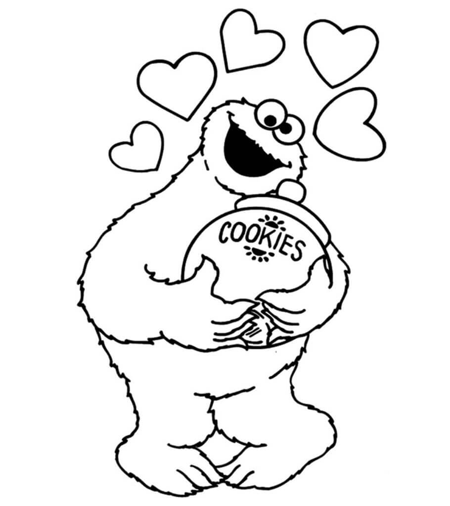 dibujo elmo sosteniendo un tarro de galletas para colorear