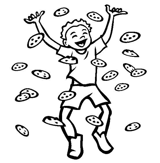 dibujo nino feliz con galletas para colorear