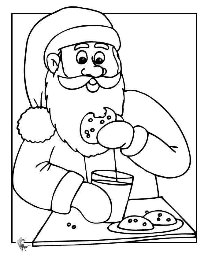dibujo papa noel comiendo galleta para colorear