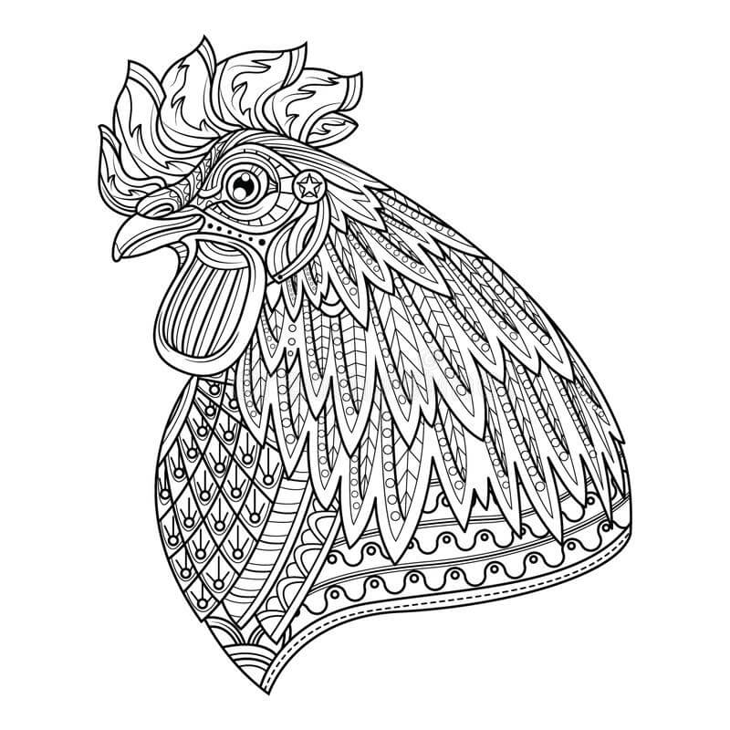 Dibujo de Cabeza de Mándala de Gallo para Colorear y Imprimir