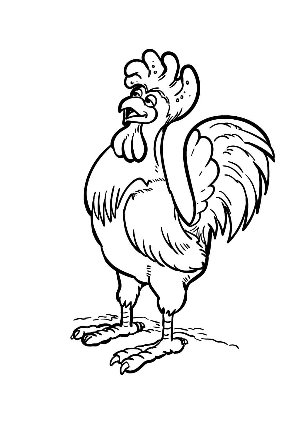 Dibujo de Dibujo Gallo Gracioso para Colorear y Imprimir