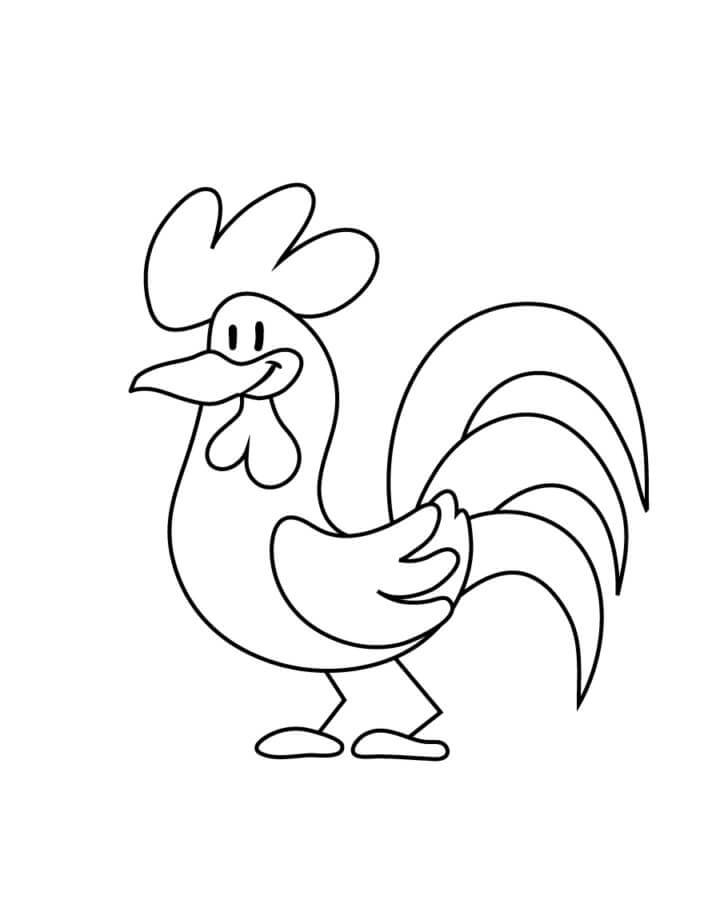 Dibujo de Gallo Chibi Sonriente para Colorear y Imprimir