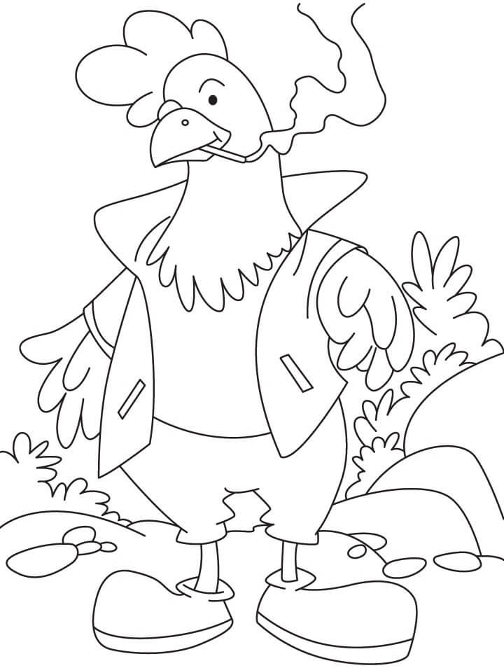 Dibujo de Gallo Fumando para Colorear y Imprimir