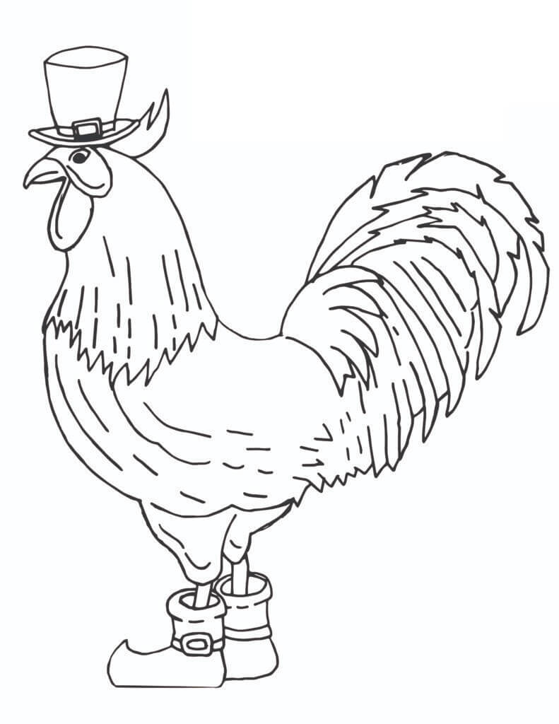 Dibujo de Gallo Leprechaun para Colorear y Imprimir