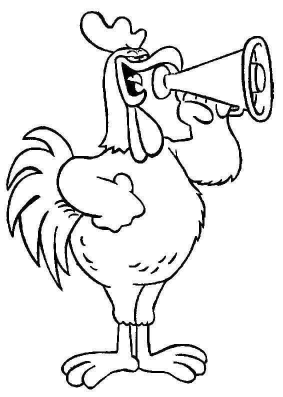 Dibujo de Gallo Toca La Trompeta para Colorear y Imprimir