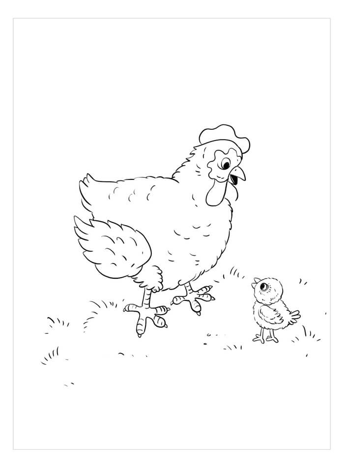 Dibujo de Gallo y Pollito para Colorear y Imprimir