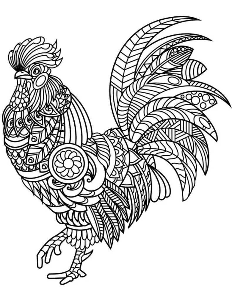 Dibujo de Mándala Gallo para Colorear y Imprimir