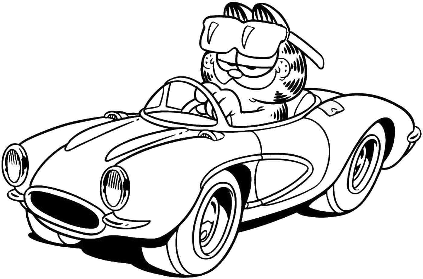 Dibujo de Garfield En El Coche para Colorear y Imprimir