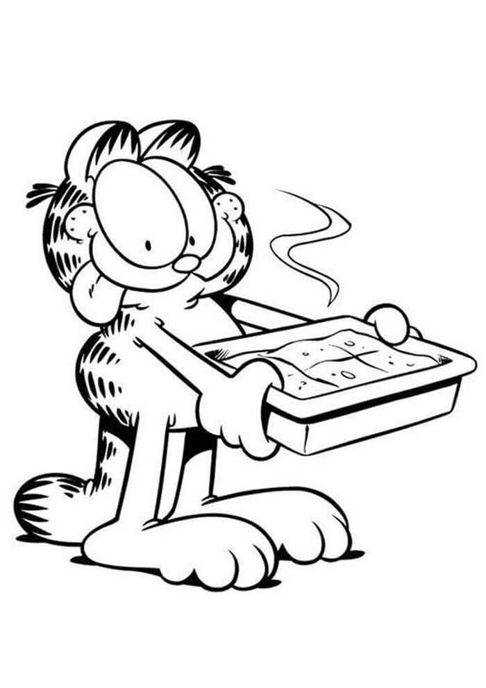 Dibujo de Garfield Sosteniendo Comida para Colorear y Imprimir