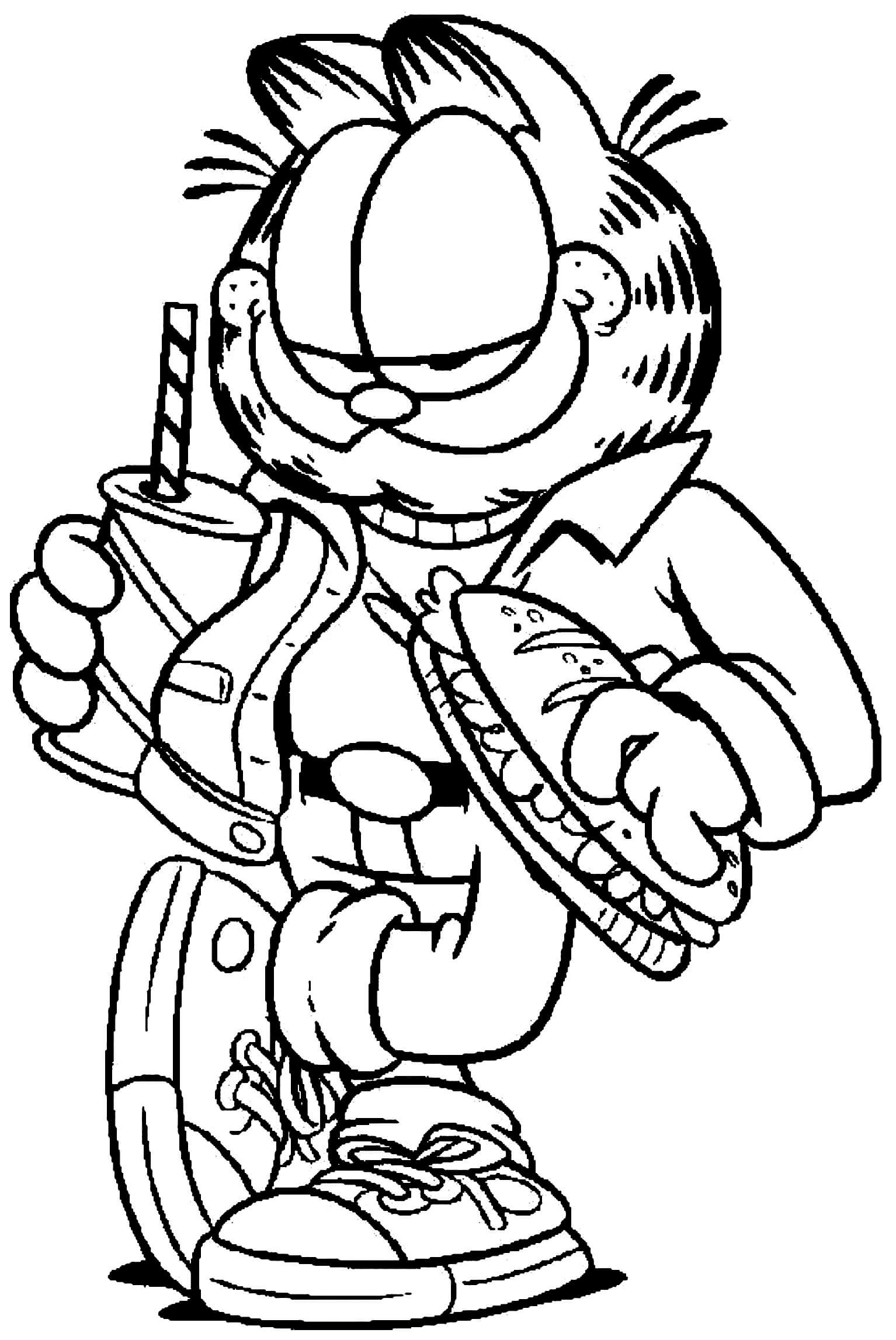 Dibujo de Garfield Sosteniendo Hotdog y Bebida para Colorear y Imprimir