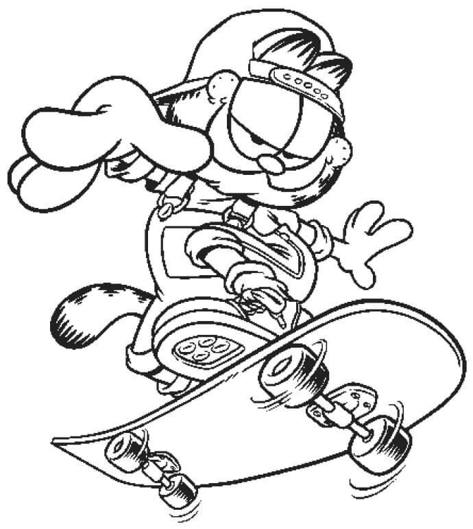 Dibujo de Monopatín de Garfield para Colorear y Imprimir