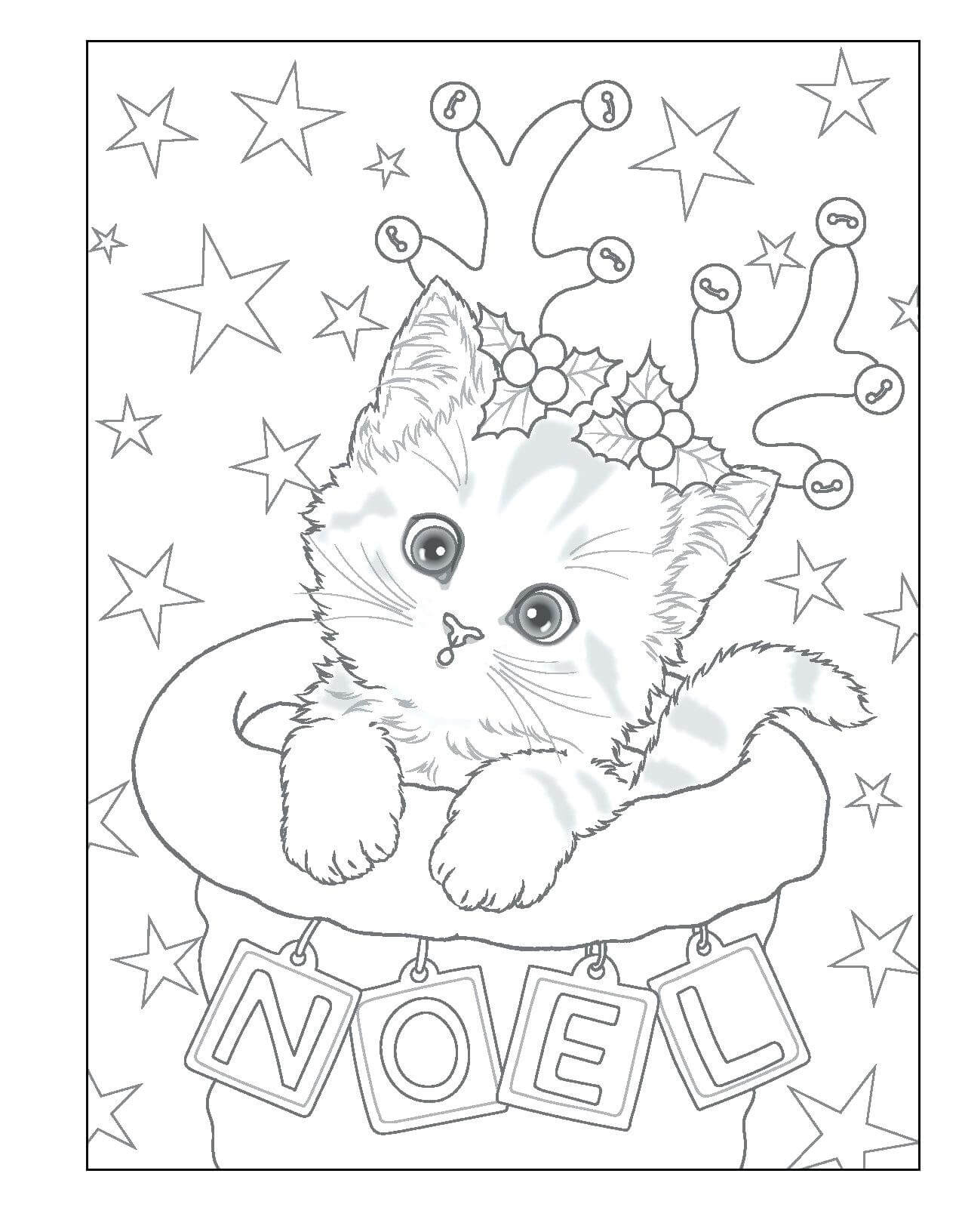 dibujo gatito de navidad para colorear
