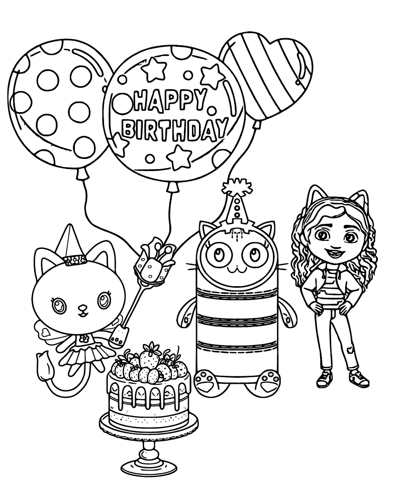 Dibujo de Pillow Cat Birthday Party Coloring Page para Colorear y Imprimir
