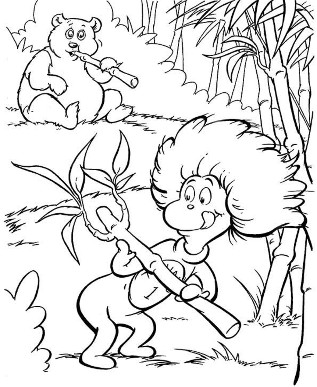 Dibujo de Cosa Uno y Oso Panda para Colorear y Imprimir