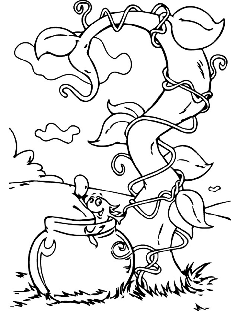 Dibujo de El Pez Con La Planta de Guisantes para Colorear y Imprimir