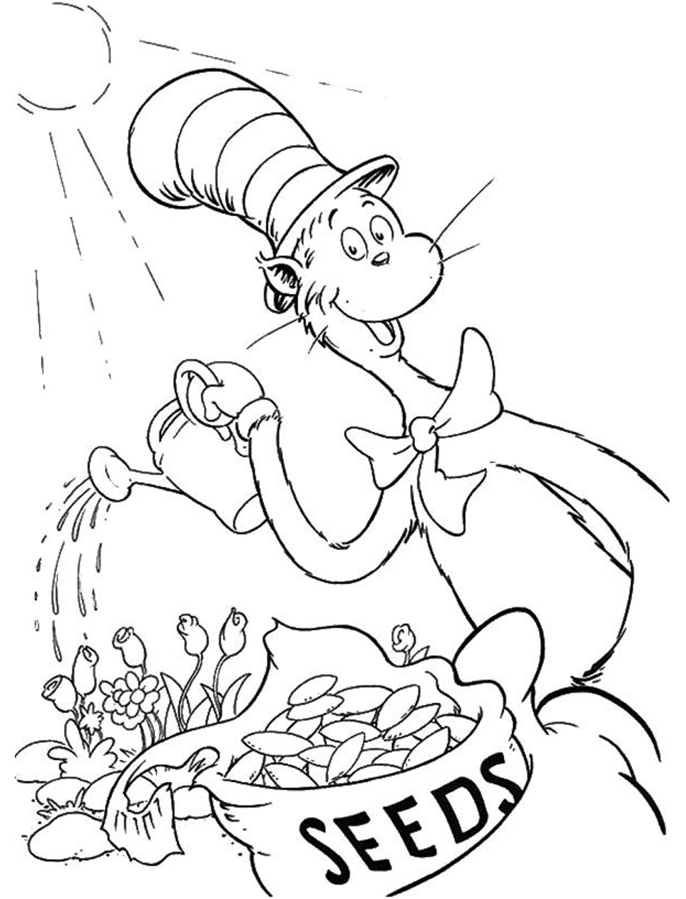Dibujo de Flores de Riego de Gato para Colorear y Imprimir