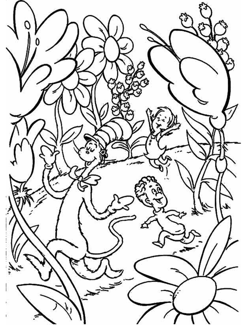 Dibujo de Gato Jugando En El Jardín para Colorear y Imprimir