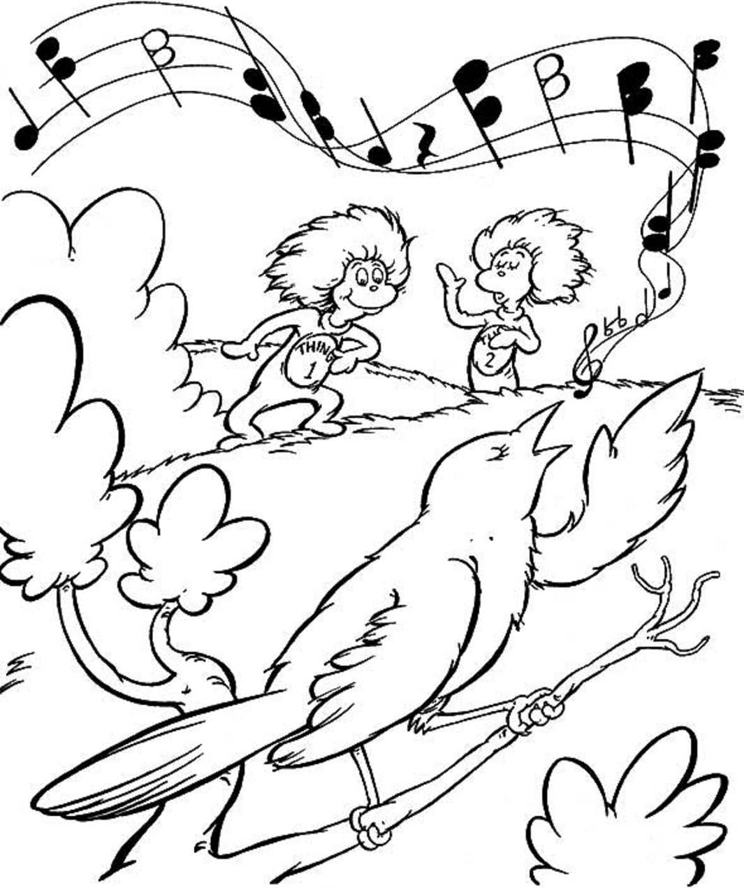 Dibujo de Pájaro Con Cosa 1 y Cosa 2 para Colorear y Imprimir
