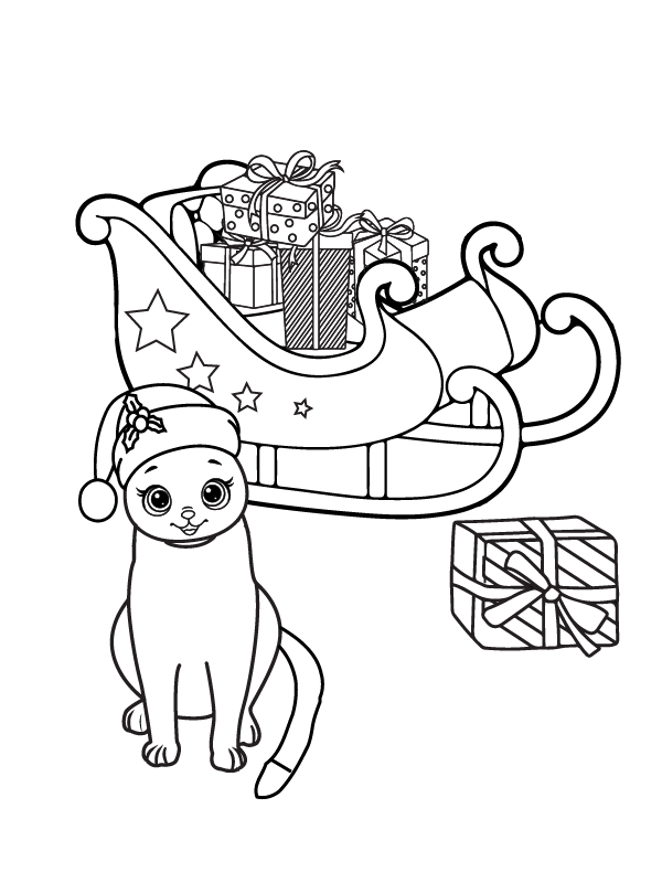 Dibujo de Adorable Cute Cat Christmas Coloring Page para Colorear y Imprimir