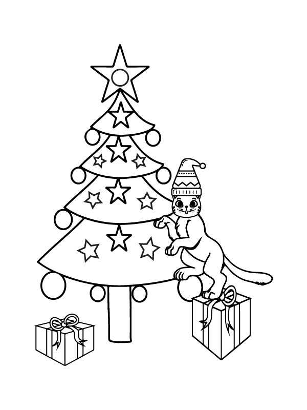 Dibujo de Christmas Cute Cat Coloring Page para Colorear y Imprimir